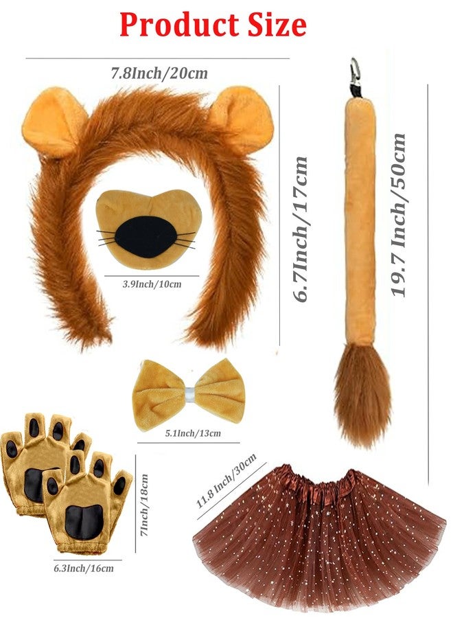 بيسوانتي طقم أزياء بيسوانت المكون من 7 قطع على شكل أسد، مناسب للفتيات، يتضمن طوق رأس بأذنين وذيل وربطة عنق وقفازات وتنورة توتو، مثالي لحفلات الهالوين. - Image 3